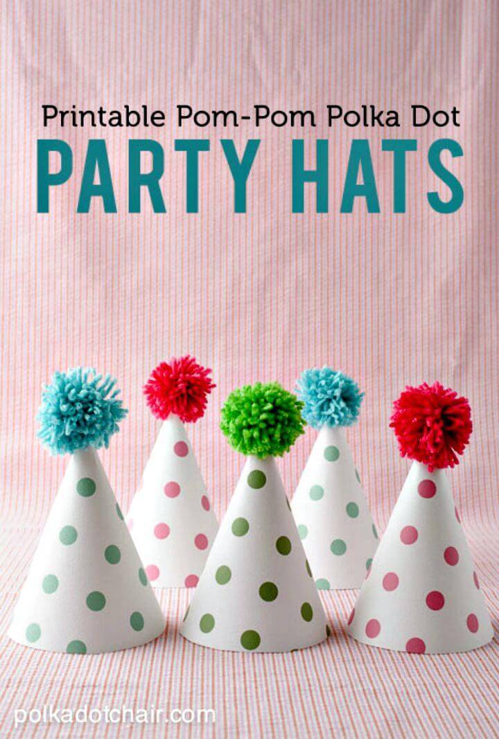 DIY Printable Pom Pom Polka Dot Party Hats