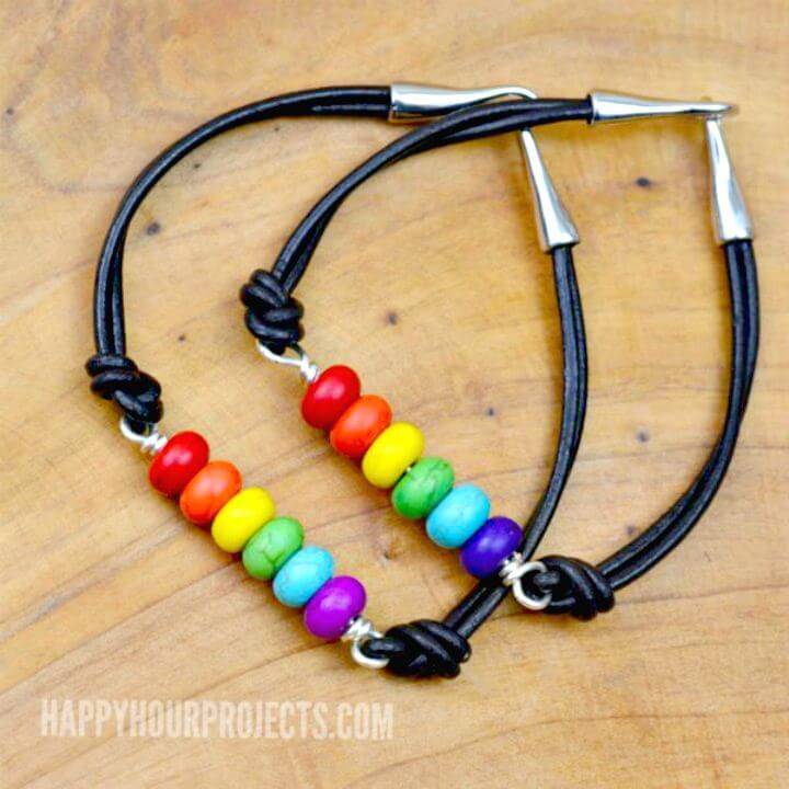DIY Rainbow Bead And Leather Bracelets
