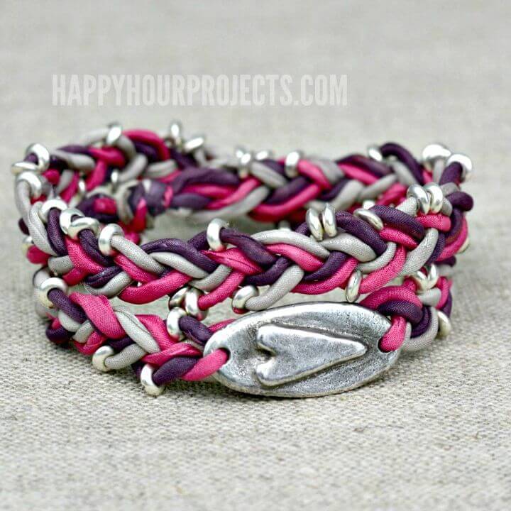 DIY Silk + Pewter Heart Wrap Bracelet