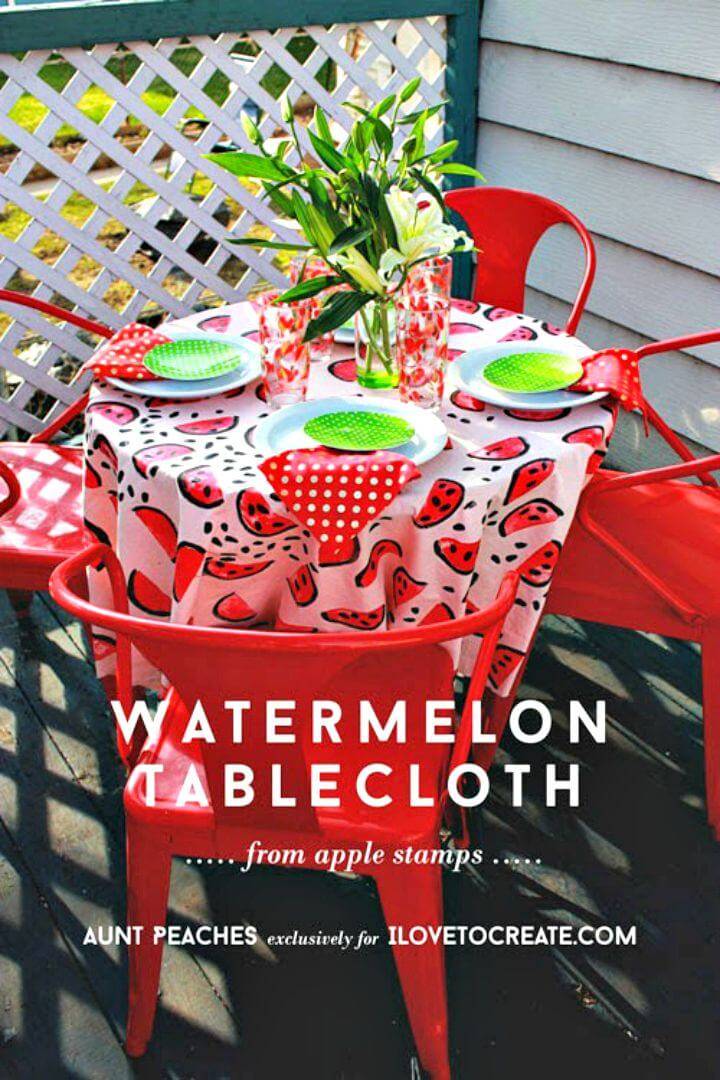 DIY Watermelon Tablecloth from Apple Stamps