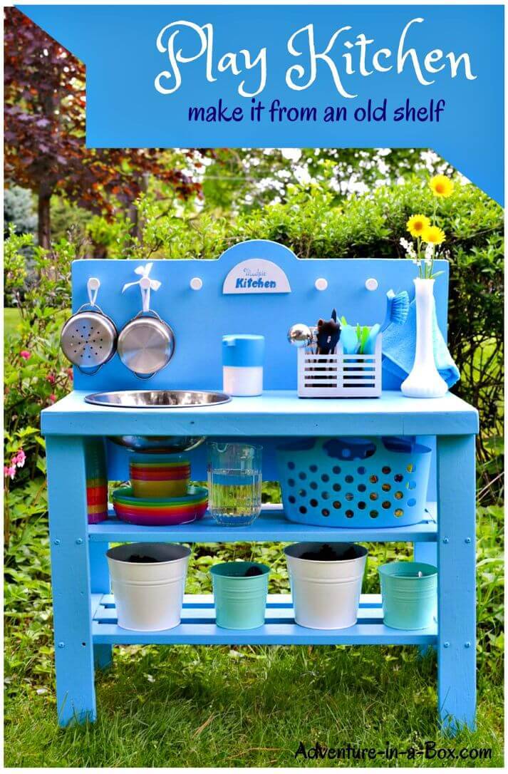 Easy DIY Outdoor Play Kitchen from an Old Shelf