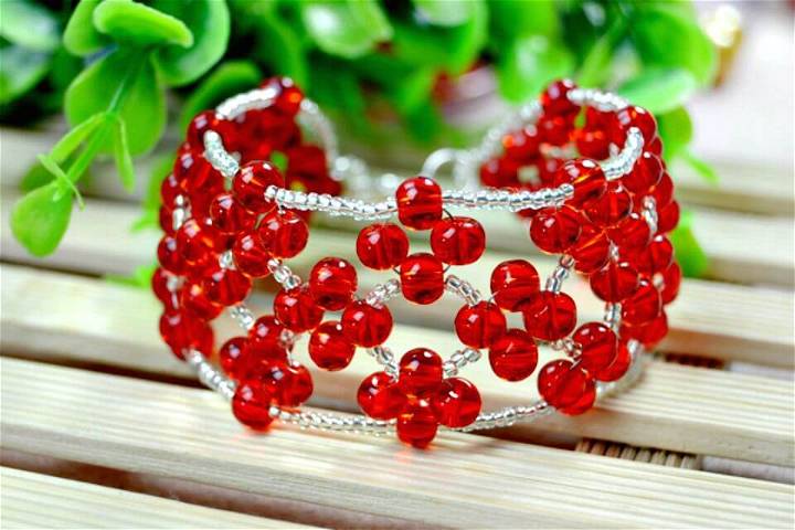 DIY Embellished Red Bead Weaving Bracelet