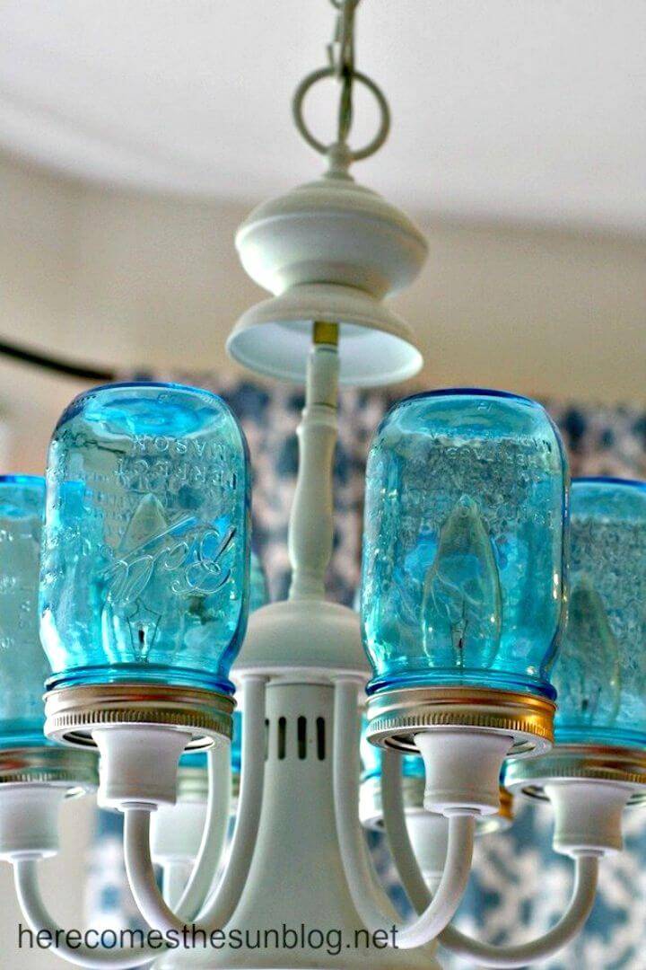 Gorgeous DIY Blue Mason Jar Chandelier 