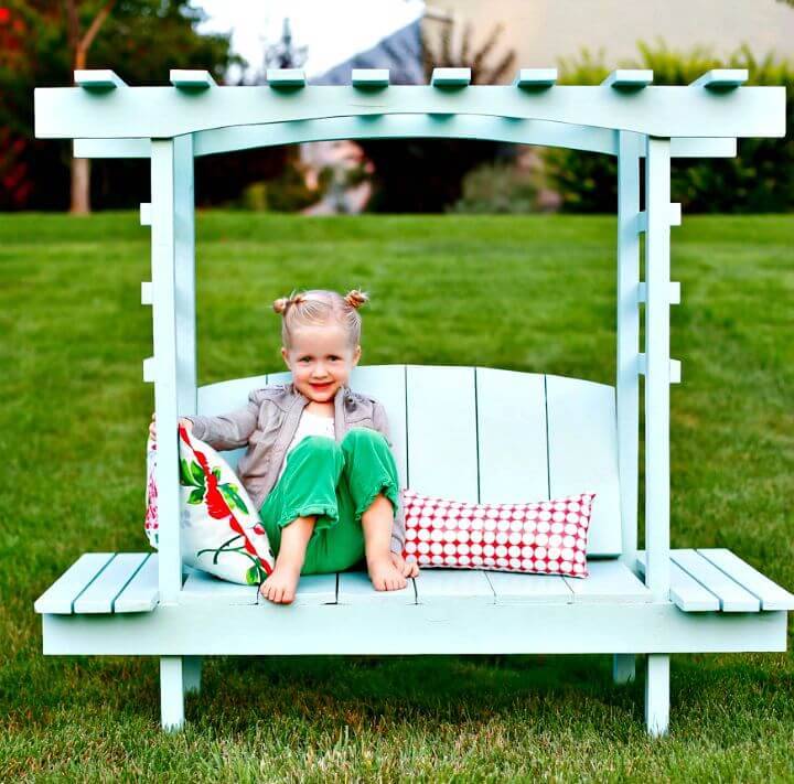 Gorgeous DIY Child's Bench with Arbor for Your Garden 