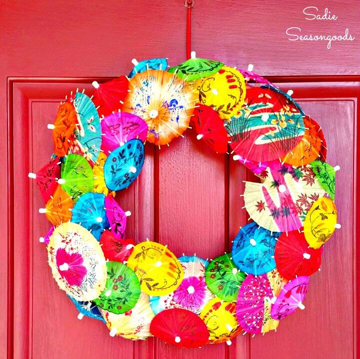 DIY Drink Umbrella Summer Wreath