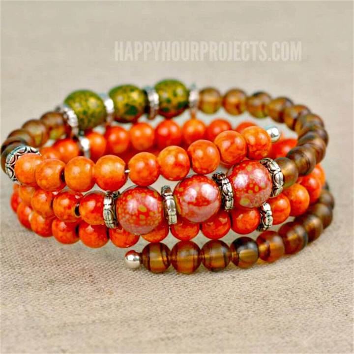 How To Create Autumn Memory Wire Bracelet - DIY Homemade Jewelry Ideas 