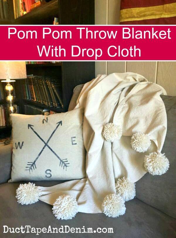 How To Make Pom Pom Throw Blanket With Drop Cloth