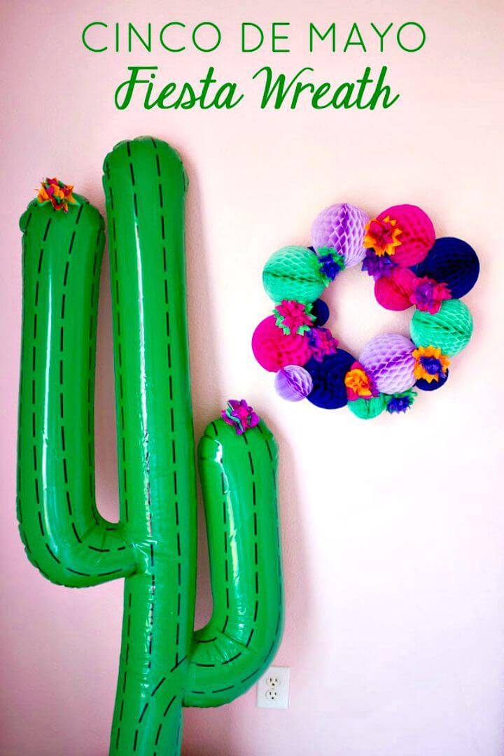 DIY Fiesta Wreath With Honeycomb Balls for Summer 