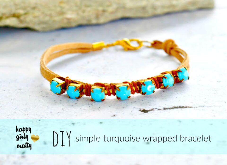 DIY Turquoise Rhinestone Wrapped Bracelet