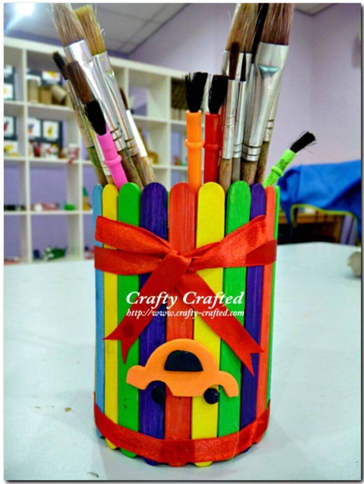 Colorful DIY Rainbow Craft Stick Stationery Holder