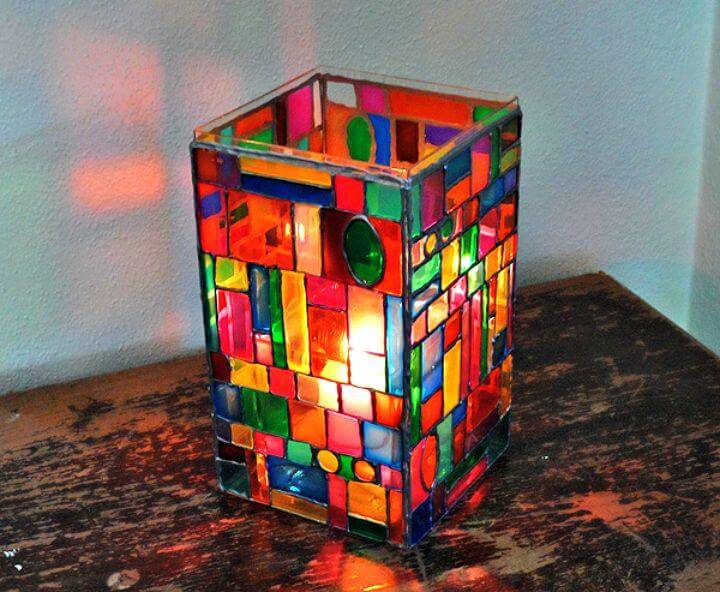 Cute DIY Faux Stained Glass Mosaic Luminary