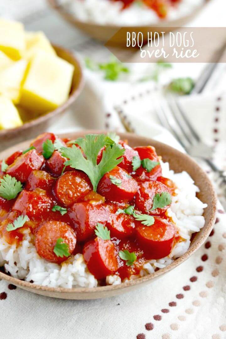 BBQ Hot Dogs Over Rice Recipe