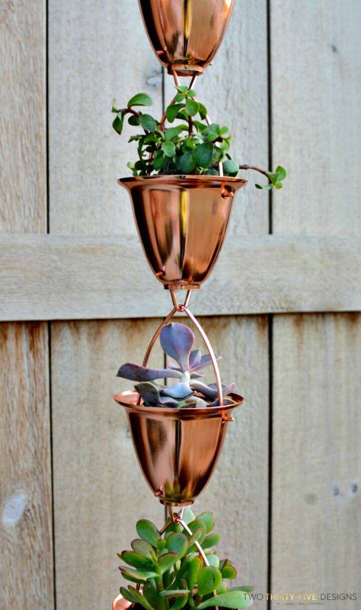 DIY Copper Rain Chain Succulent Planter
