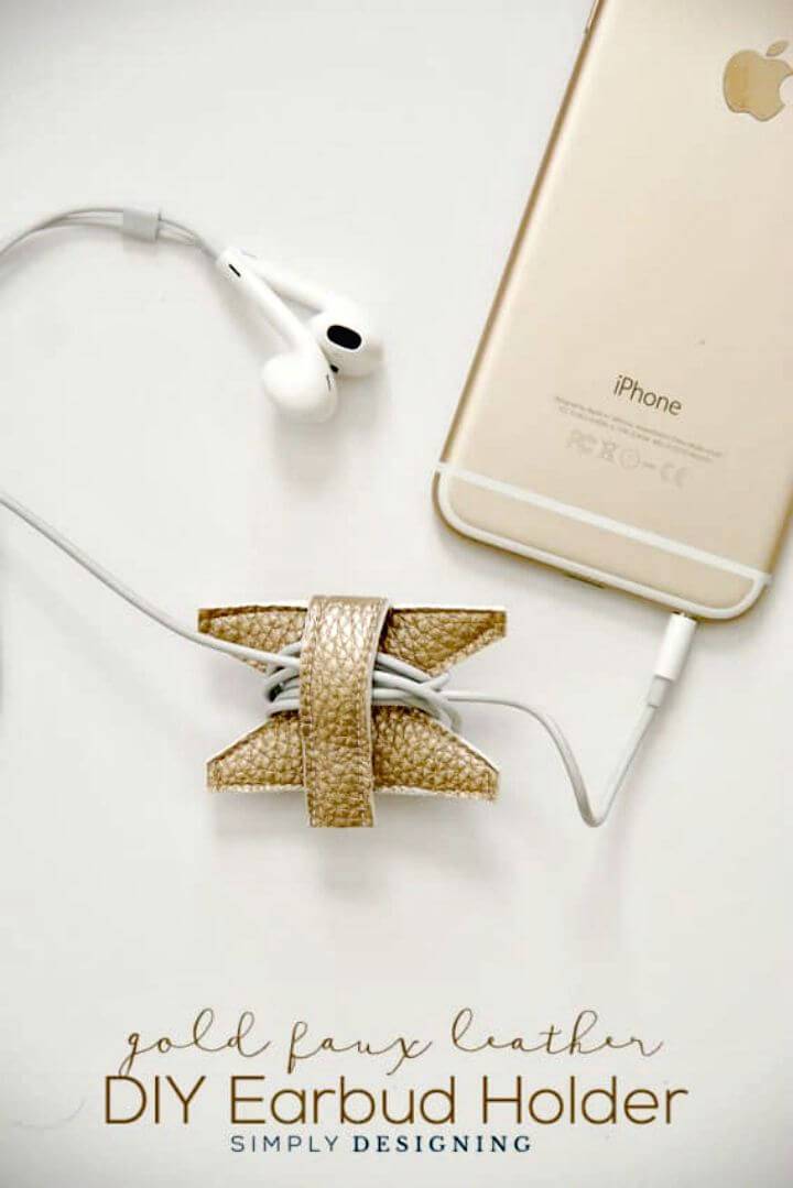 DIY Gold Faux Leather Earbud Holder Gift Idea