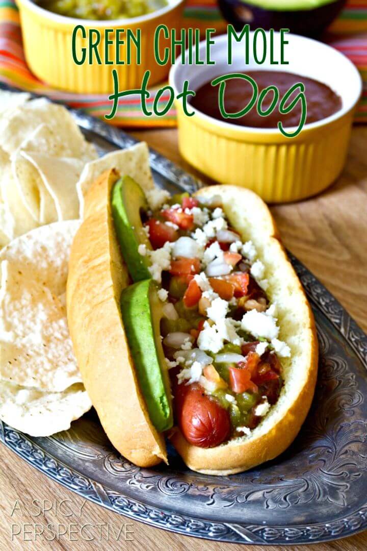 Green Chili Mole Hot Dogs Recipe
