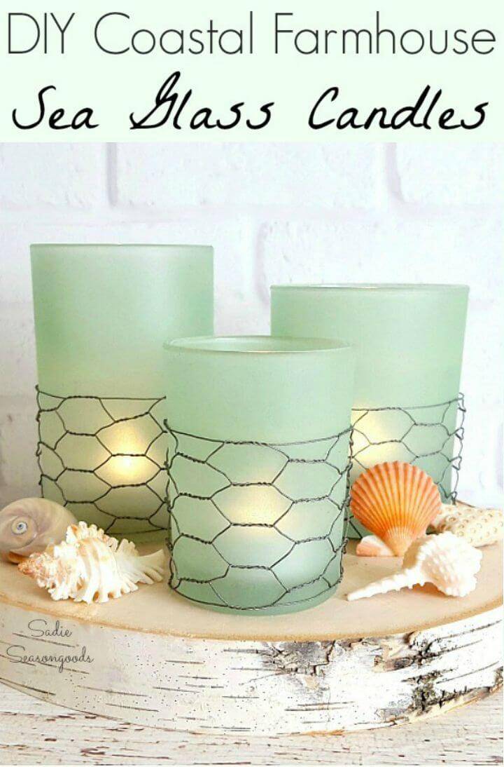 Cute DIY Coastal Farmhouse Seaglass Candles