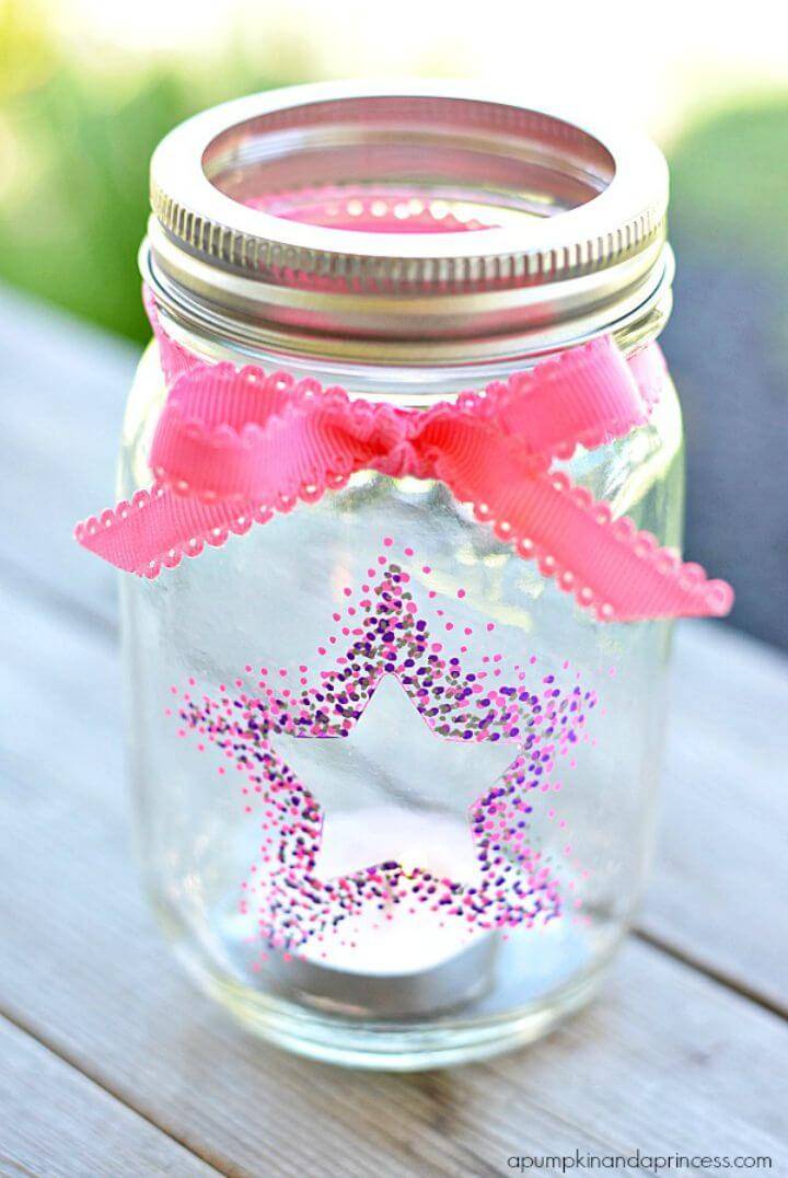 DIY Confetti Star Mason Jar Lanterns Made with Sharpie Paint