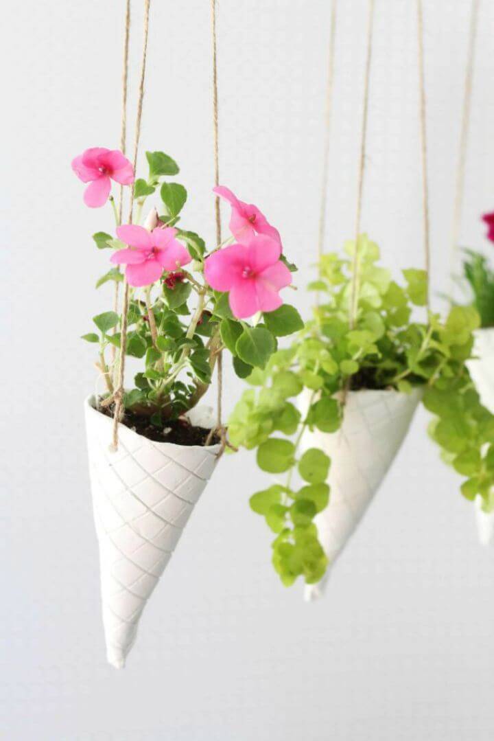 Make an Ice Cream Cone Hanging Planters