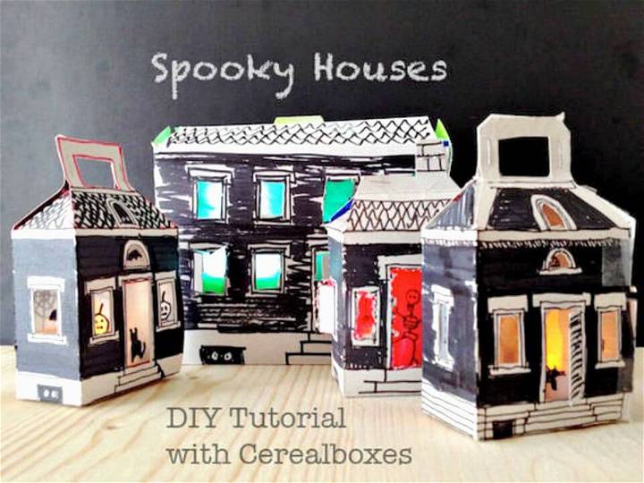 DIY Light-up Cereal Box Spooky Houses