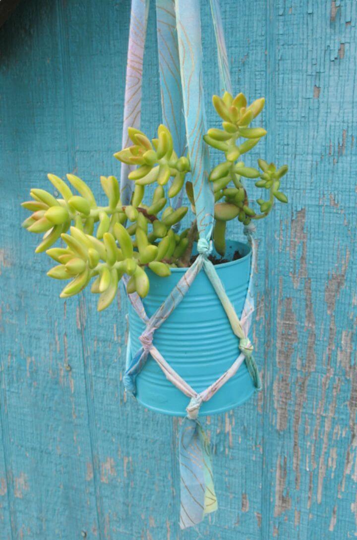 DIY Plant Hanger from Fabric Strips