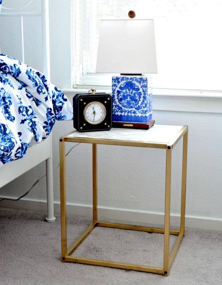 Easy DIY Gold and Faux Marble Nightstand