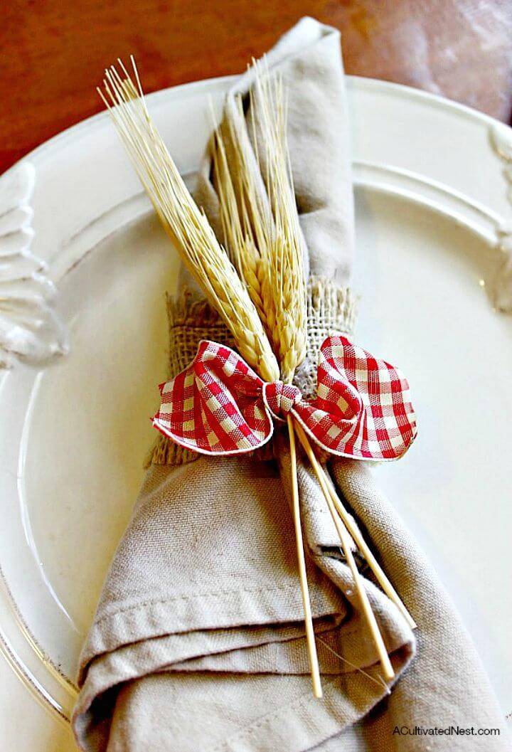 DIY Burlap Gingham & Wheat Napkin Ring