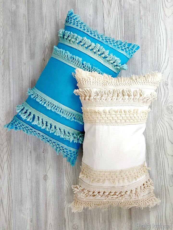 Easy DIY Macrame Fringe Trim Pillow