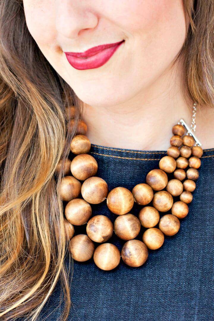 Chunky DIY Wooden Bead Statement Necklace Gift 