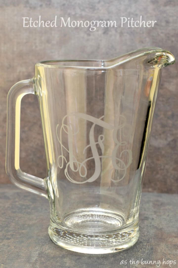 DIY Etched Monogram Glass Pitcher Tutorial