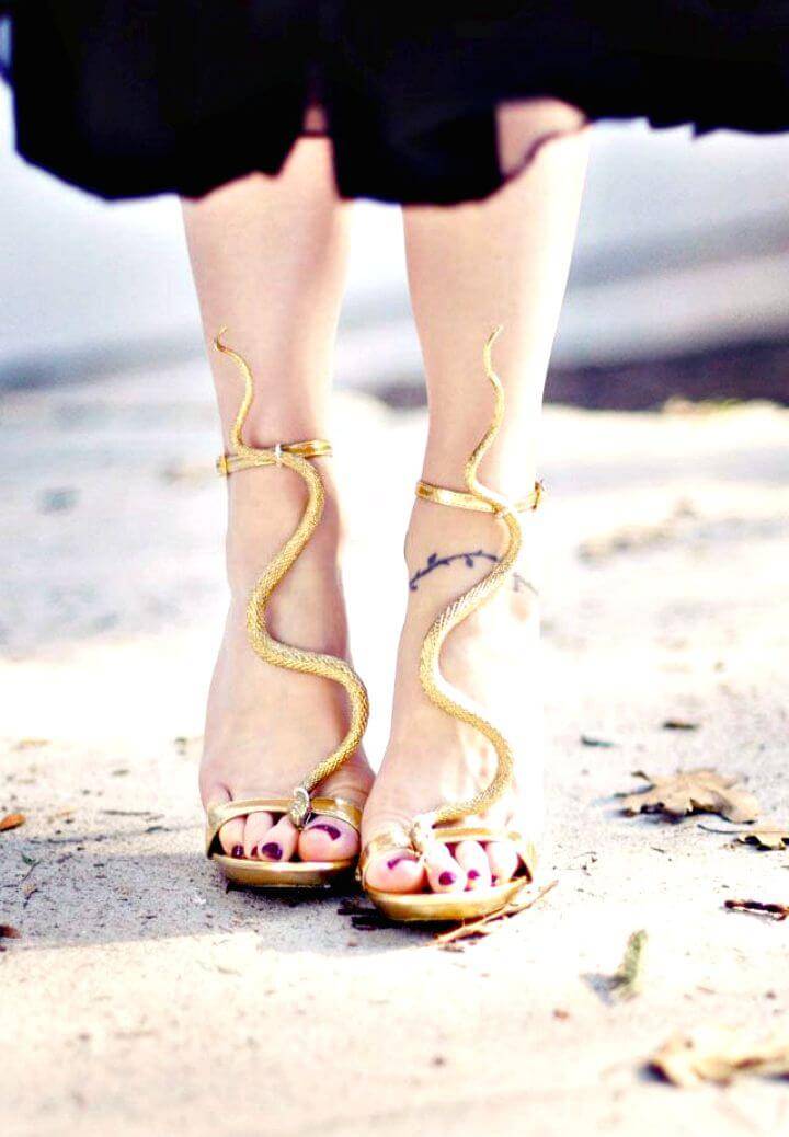 DIY Gold Snake Serpent T-strap Sandals