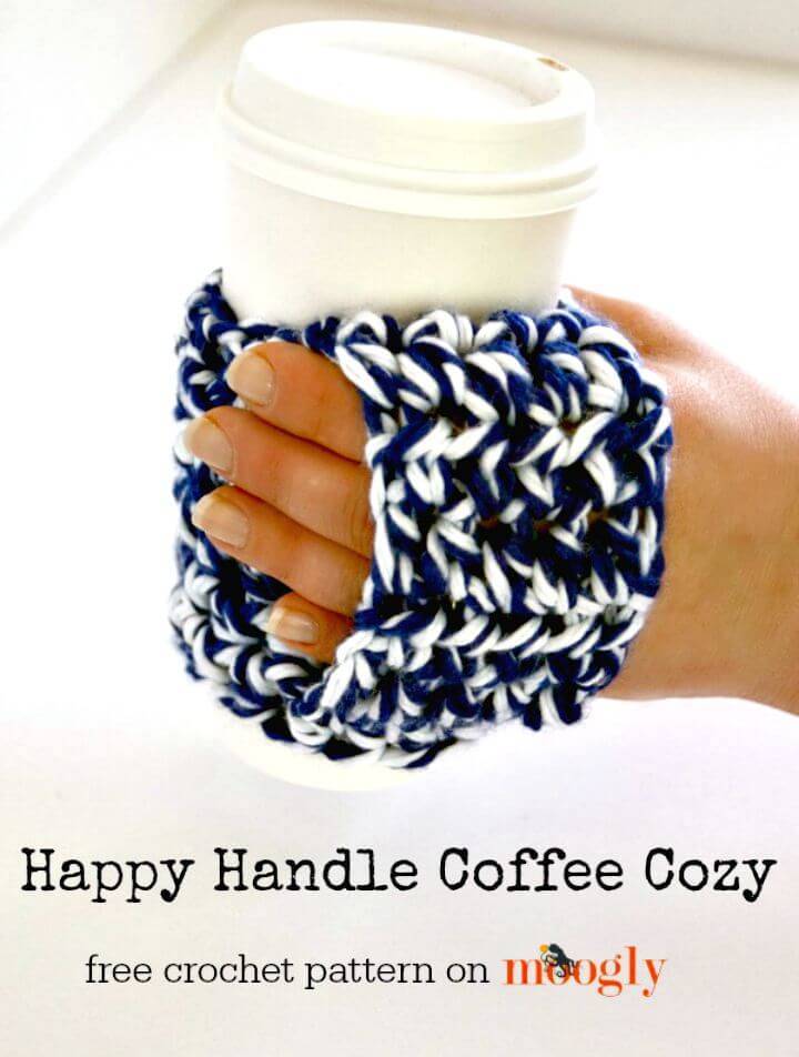 Free Crochet Happy Handle Coffee Cozy Pattern 