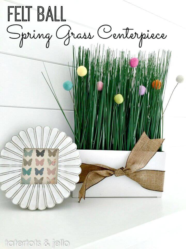 DIY Spring Felt Ball Grass Centerpiece