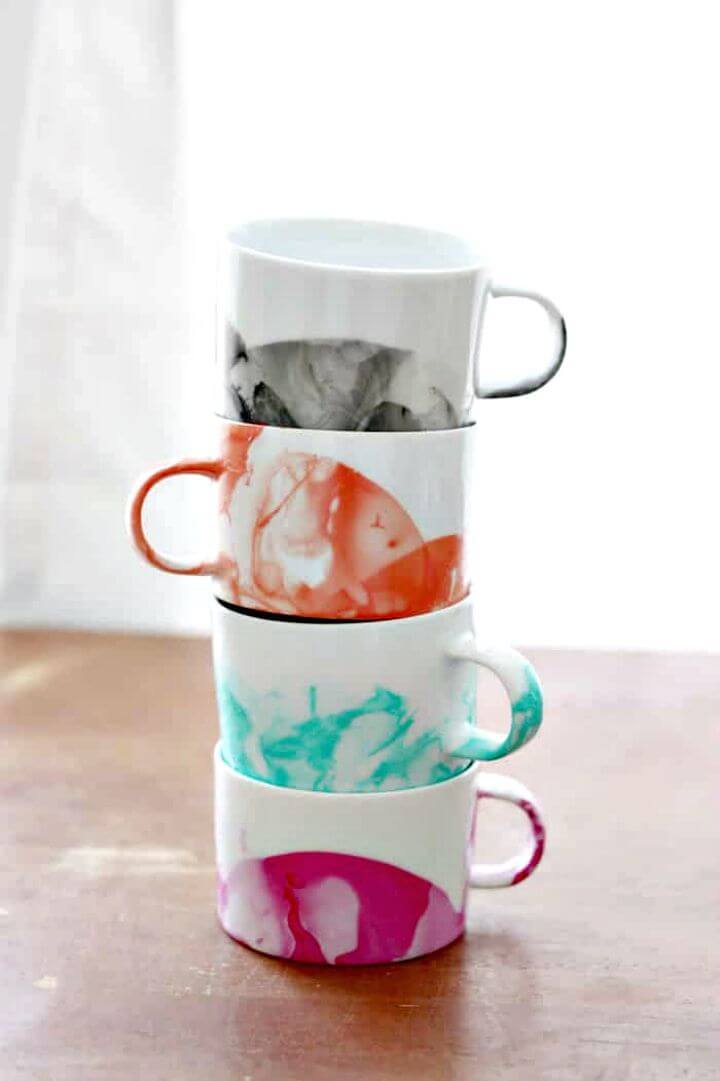 Creative Marbled Mugs with Nail Polish