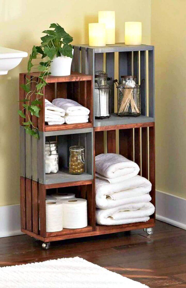 How To Turn Wooden Crates Into Rolling Bathroom Storage - DIY Pallet Ideas