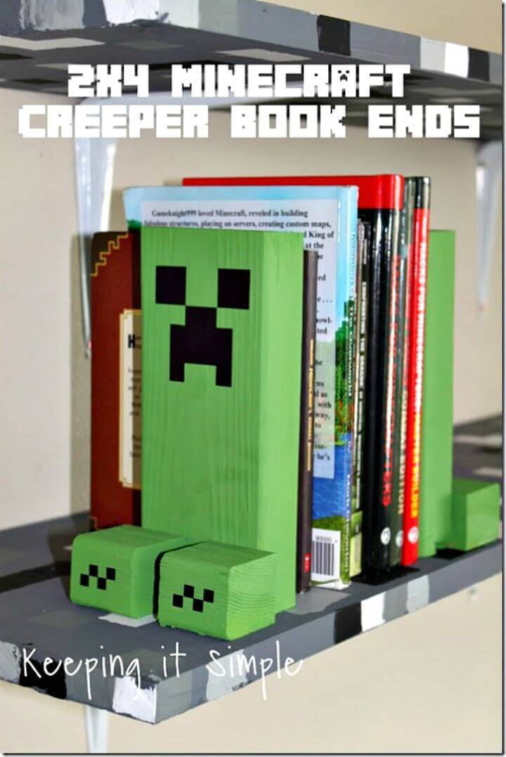 Make 2×4 Minecraft Creeper Book Ends - DIY Idea for Kids 