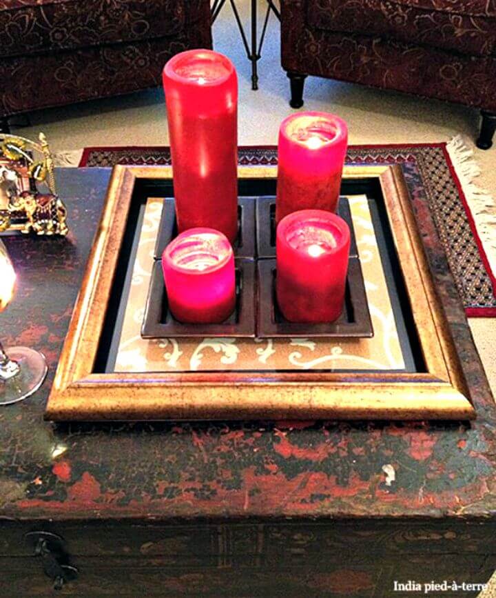 DIY Coffee Table Tray with Picture Frame and Scrapbook Paper