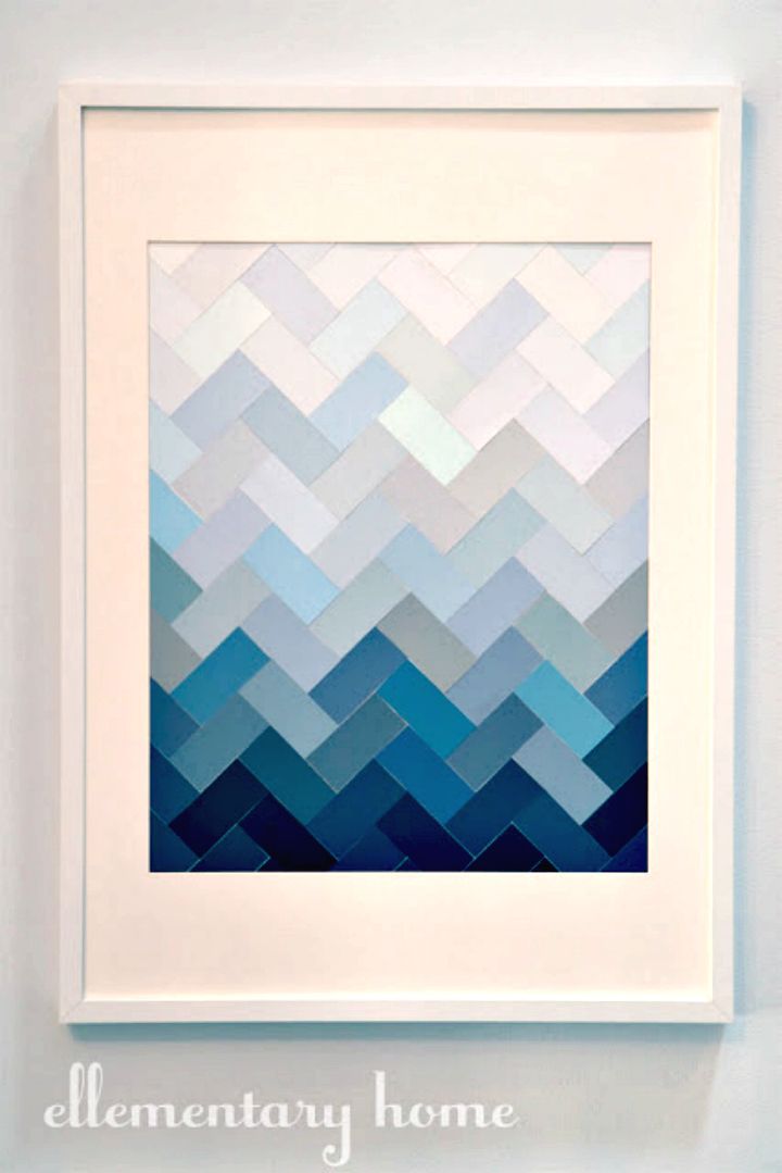 Easy DIY Paint Chip Ombre Herringbone Wall Art