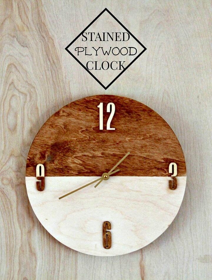 Pretty DIY Stained Plywood Wall Clock