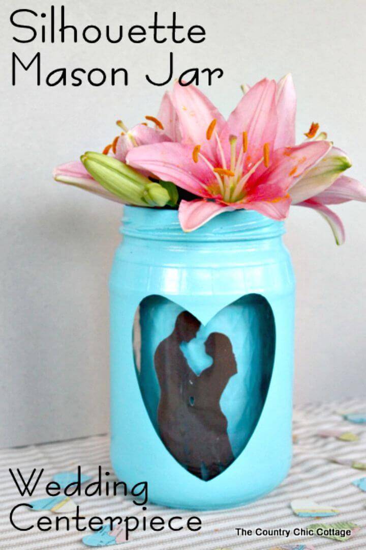 DIY Silhouette Mason Jar Wedding Vase Centerpiece