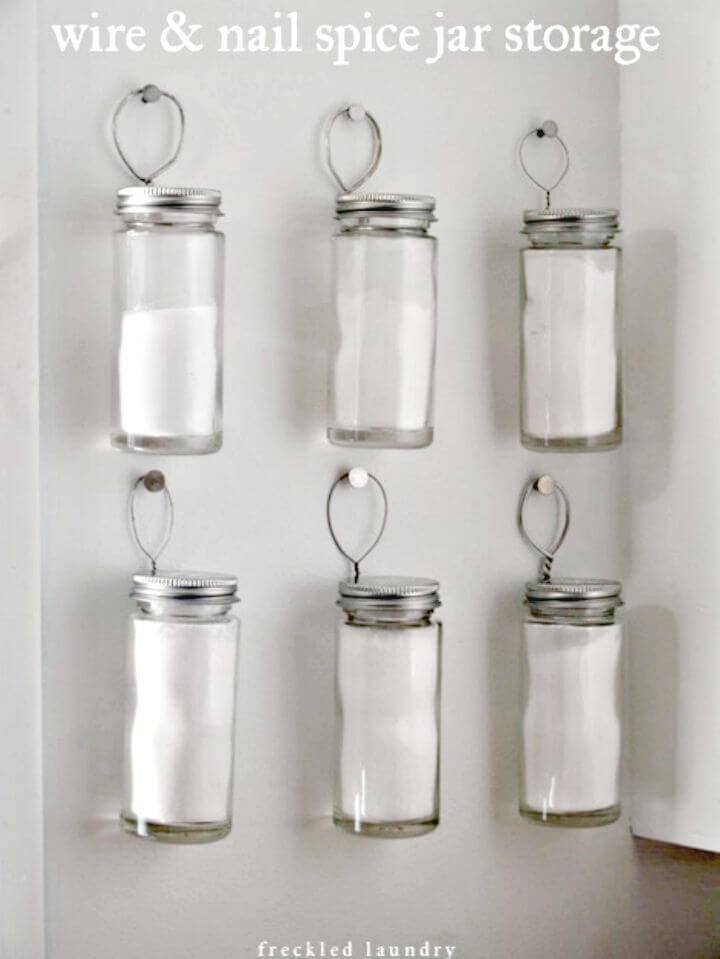 DIY Wire and Nail Hanging Spice Storage