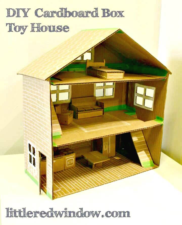 Easy To Make Cardboard Box Toy House - DIY for Kids to Play 