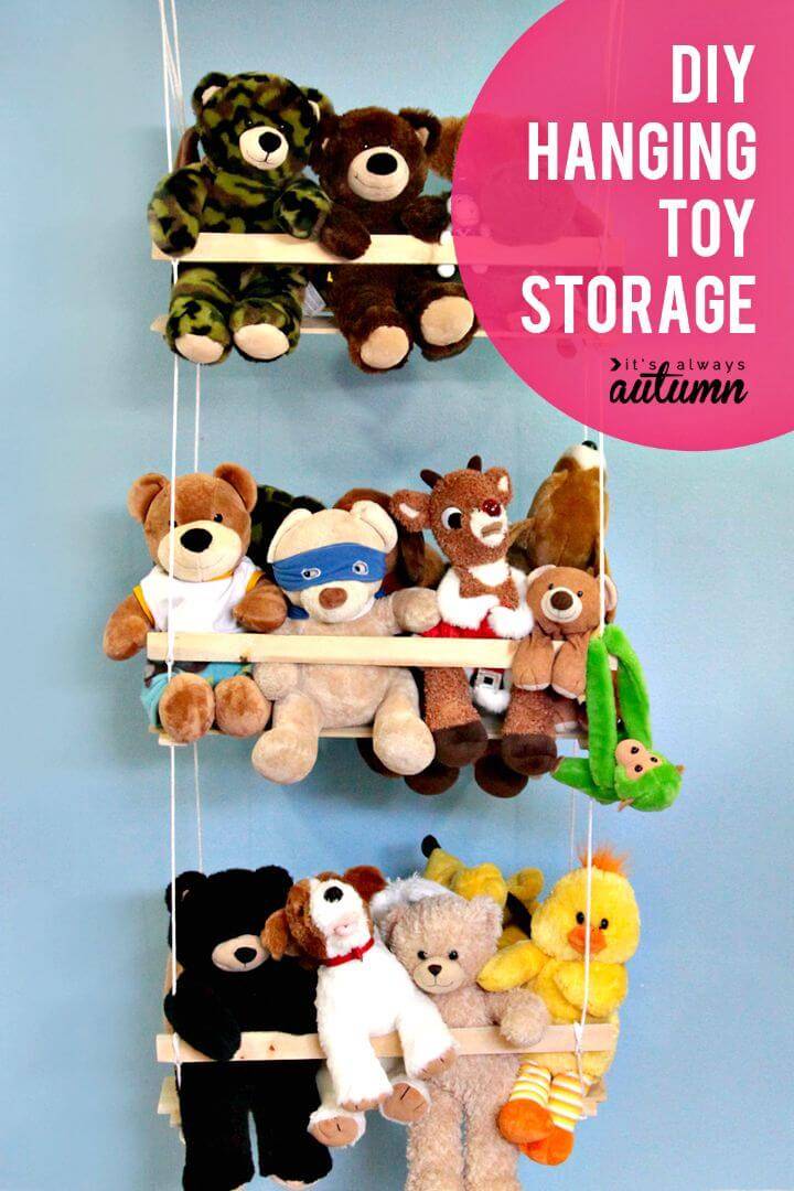 DIY Hanging Toy Storage To Organize The Stuffed Animals