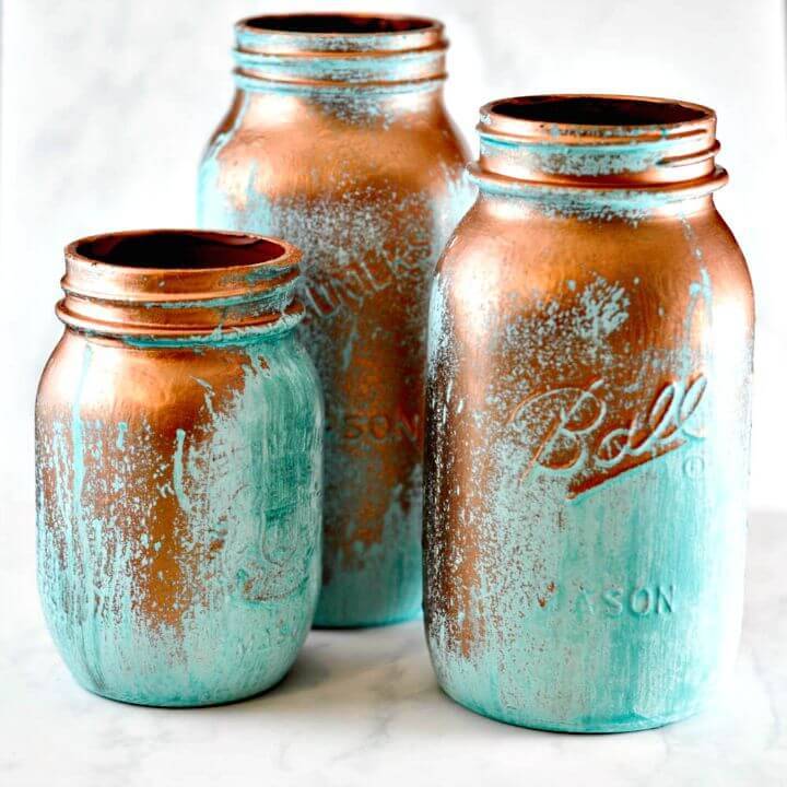 DIY Mason Jars with A Blue Patina