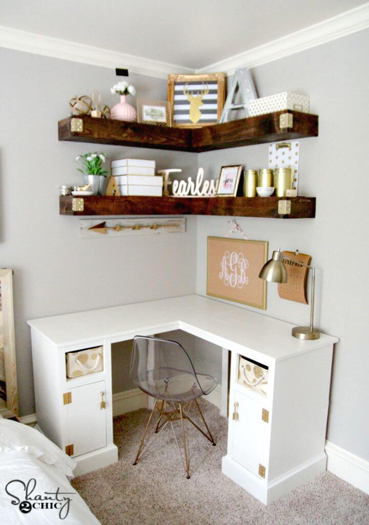 Pretty DIY Corner Desk - Wooden Furniture Plans