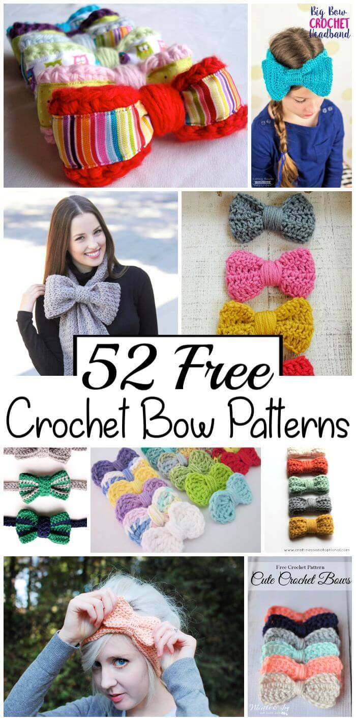 52 Free Crochet Bow Patterns, Crochet Bow Tie, Crochet Bow Headband, Crochet Bow Gift Bow Pattern, Free Crochet Patterns, DIY Crafts