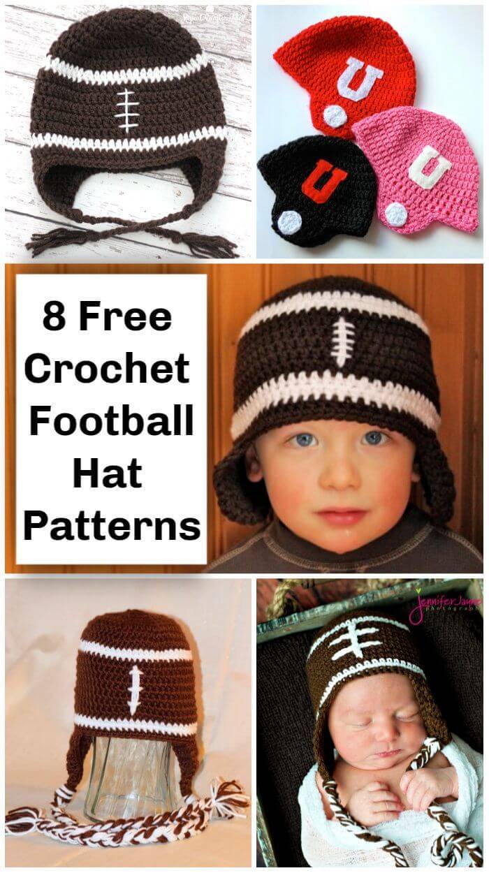 8 Free Crochet Football Hat Patterns, crochet football team hat pattern,crochet football helmet, crochet earflap hat