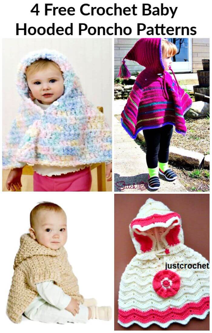 4 Free Crochet Baby Hooded Poncho Patterns, Free Crochet Patterns, Crochet Hats, Crochet Hat Patterns