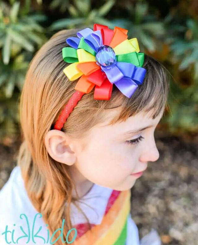 Rainbow Ribbon Flower Headband
