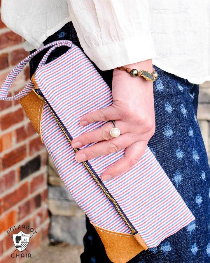 Cool DIY Seersucker and Leather Fold Over Clutch