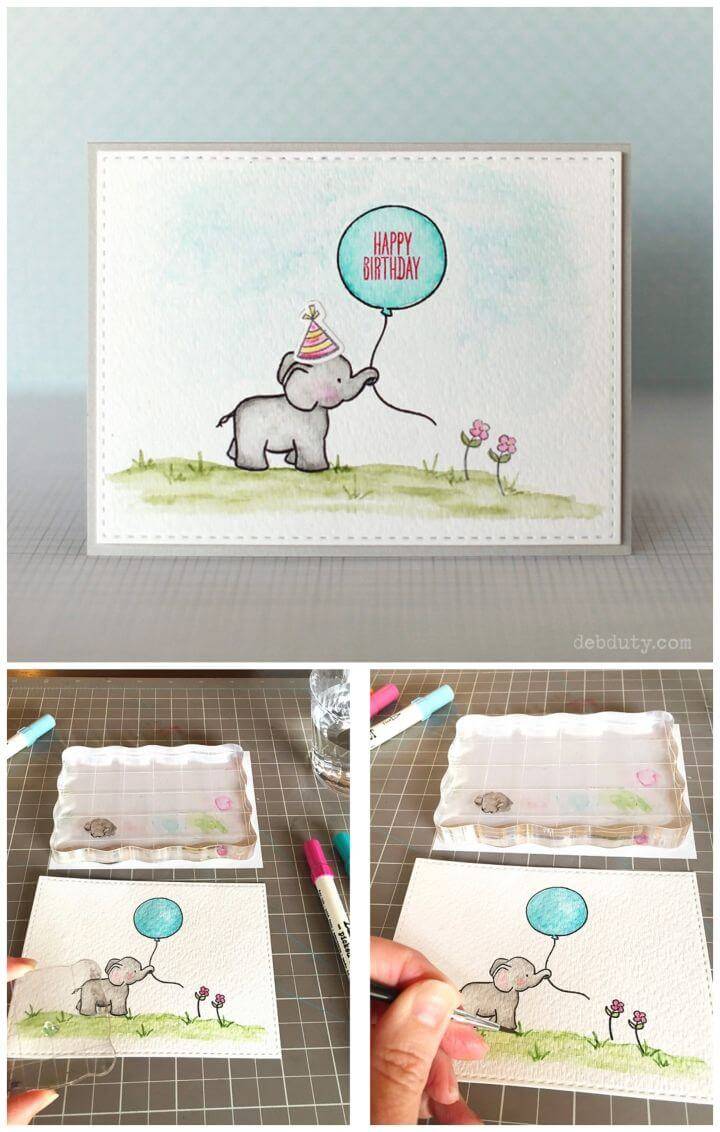 Create Scene Of The Little Elephant Birthday Card, Unique Homemade Birthday Cards